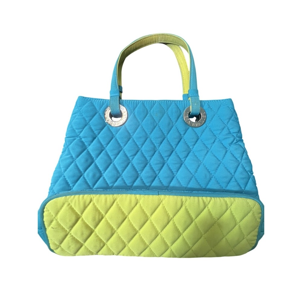 Vera Bradley Quilted Tote Bag Turquoise Yellow Top Handle Magnetic Closure